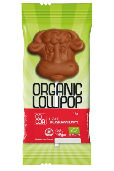 Cocoa Lizak o smaku truskawkowym bezglutenowy 15 g Bio