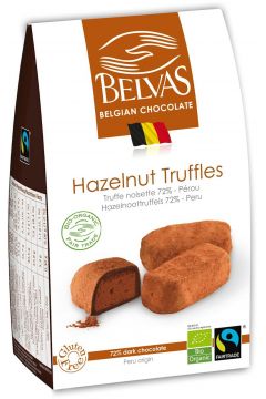 Belvas Belgijskie czekoladki trufle z orzechami laskowymi fair trade bezglutenowe 100 g Bio