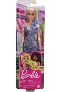 Lalka Barbie blondynka w lśniącej niebieskiej sukni