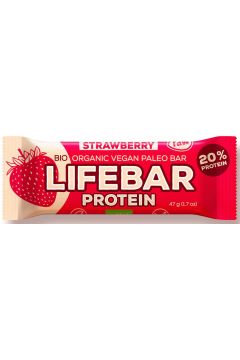 Lifefood Baton proteinowy z truskawkami raw bez dodatku cukrów bezglutenowy 47 g Bio