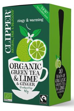 Clipper Herbata zielona z limonką i imbirem fair trade 20 x 2 g Bio