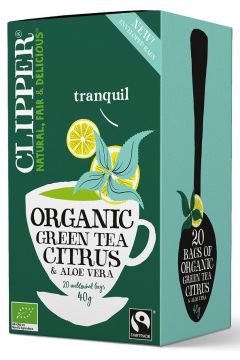Clipper Herbata zielona z cytryną i aloesem fair trade 20 x 2 g Bio