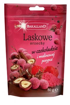 Bakalland Orzechy laskowe w czekoladzie i malinowej posypce 80 g