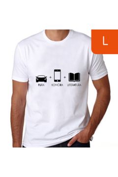 TanioKsiążkowa koszulka męska. Fura + Komóra + Literatura. Biała. Rozmiar L