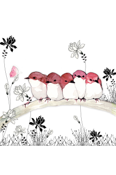 Karnet Swarovski kwadrat Różowe ptaszki na gałęzi CL1207