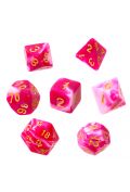 Komplet kości RPG - Dwukolorowe - Różowo-białe (złote cyfry) Rebel
