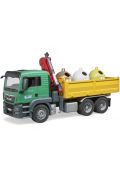 Wywrotka z żurawiem i kontenerami do segregacji odpadów, recyklingu 03753 Bruder